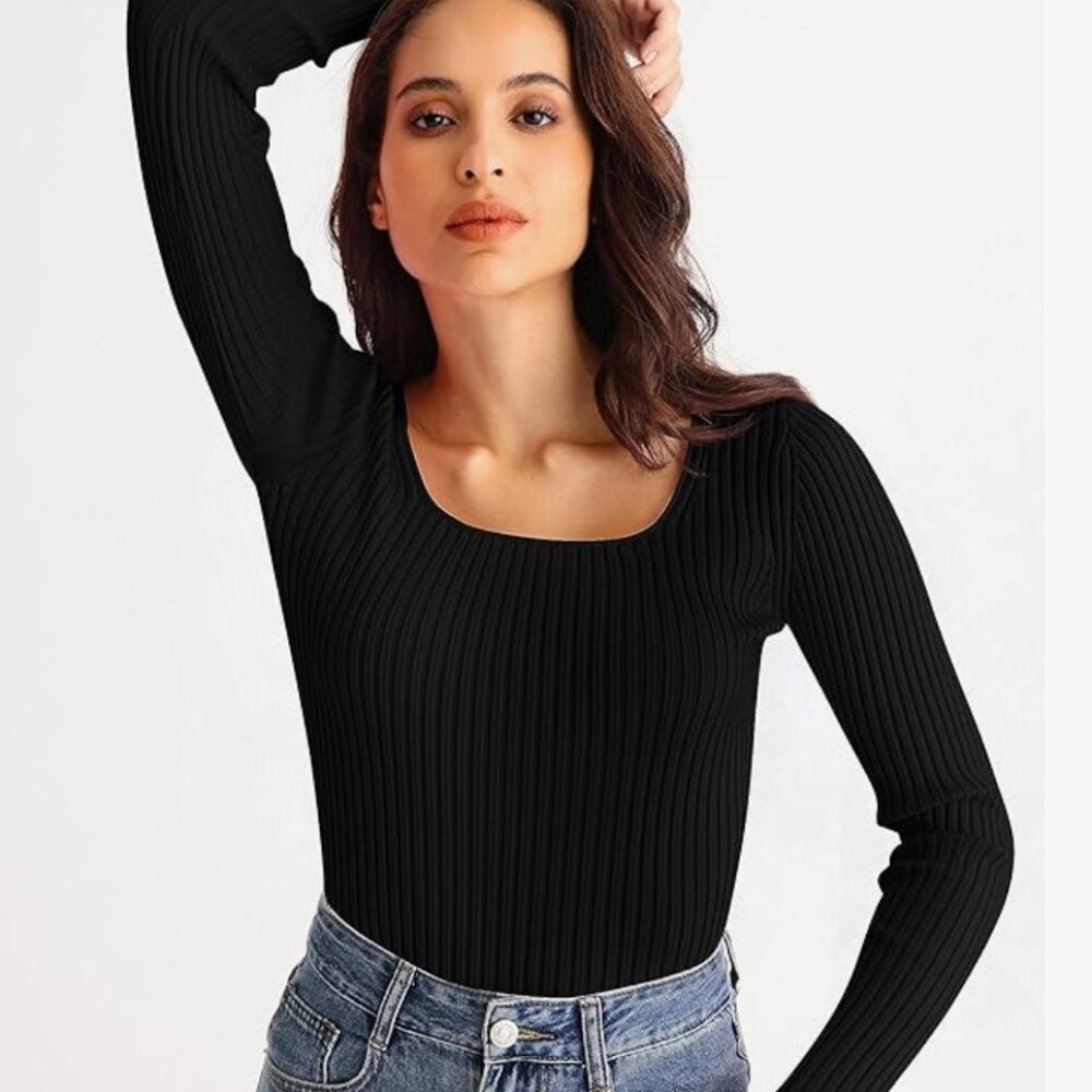 Merokeety Black Ribbed Top - Picture 2 of 4